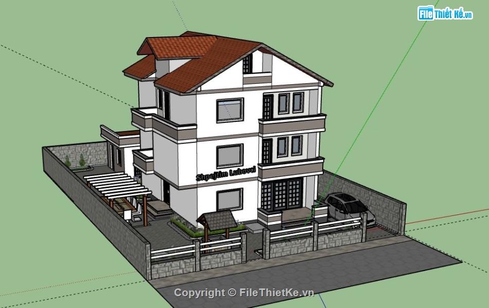 Biệt thự 3 tầng,model su biệt thự 3 tầng,biệt thự 3 tầng file su,sketchup biệt thự 3 tầng