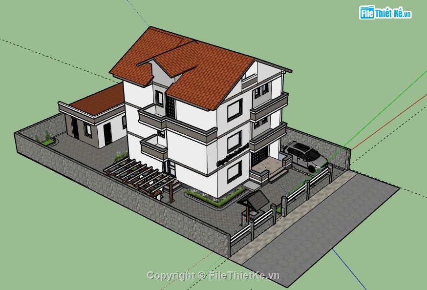 Biệt thự 3 tầng,model su biệt thự 3 tầng,biệt thự 3 tầng file su,sketchup biệt thự 3 tầng