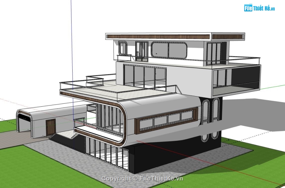 Biệt thự 3 tầng,model su biệt thự 3 tầng,biệt thự 3 tầng file su,sketchup biệt thự 3 tầng