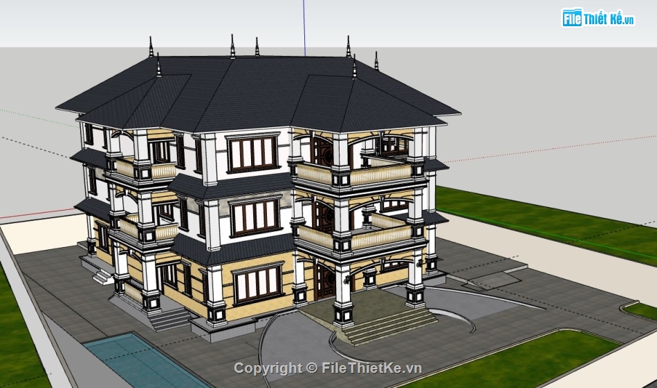 Biệt thự 3 tầng,model su biệt thự 3 tầng,file su biệt thự 3 tầng,sketchup biệt thự 3 tầng,biệt thự 3 tầng file su