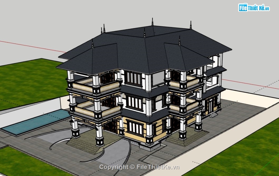 Biệt thự 3 tầng,model su biệt thự 3 tầng,file su biệt thự 3 tầng,sketchup biệt thự 3 tầng,biệt thự 3 tầng file su