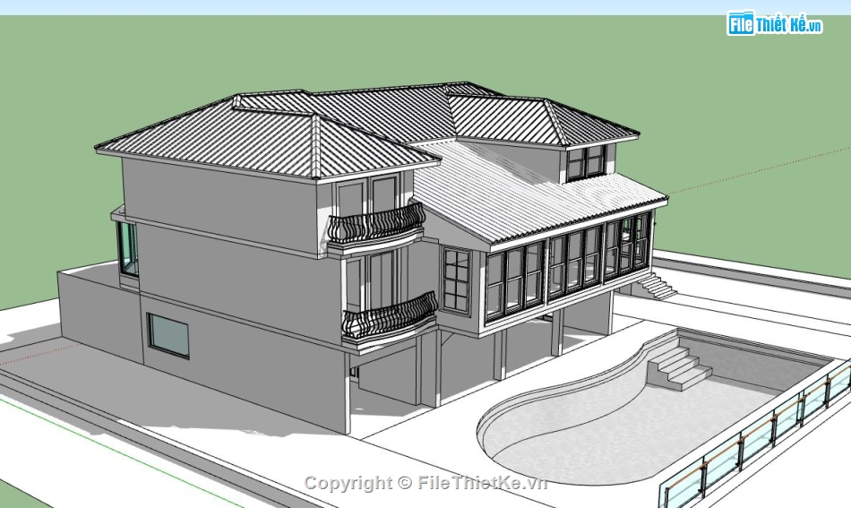 Biệt thự 3 tầng,model su biệt thự 3 tầng,biệt thự 3 tầng file su