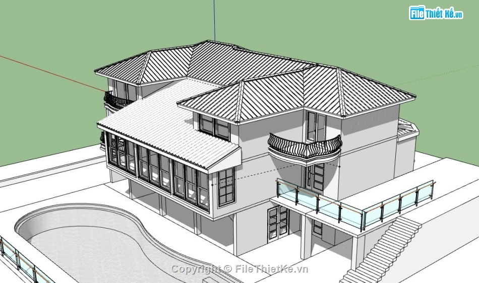 Biệt thự 3 tầng,model su biệt thự 3 tầng,biệt thự 3 tầng file su