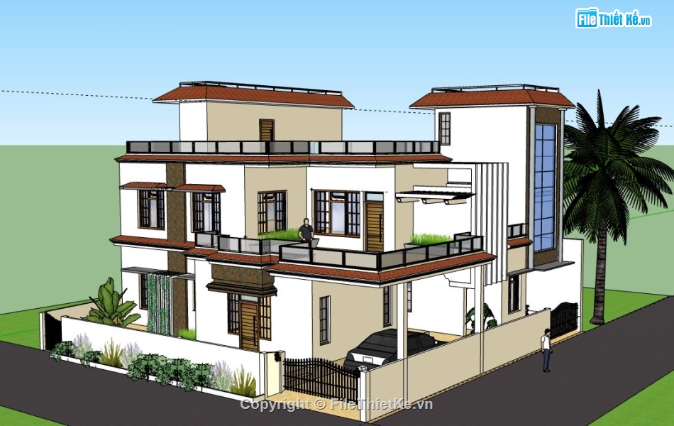 Biệt thự 3 tầng,biệt thự 3 tầng file su,sketchup biệt thự 3 tầng,biệt thự 3 tầng model su