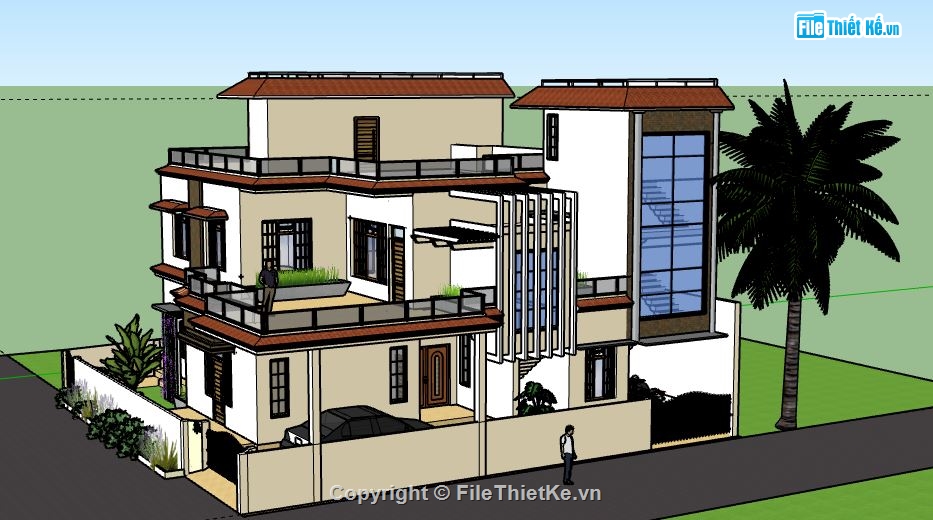 Biệt thự 3 tầng,biệt thự 3 tầng file su,sketchup biệt thự 3 tầng,biệt thự 3 tầng model su