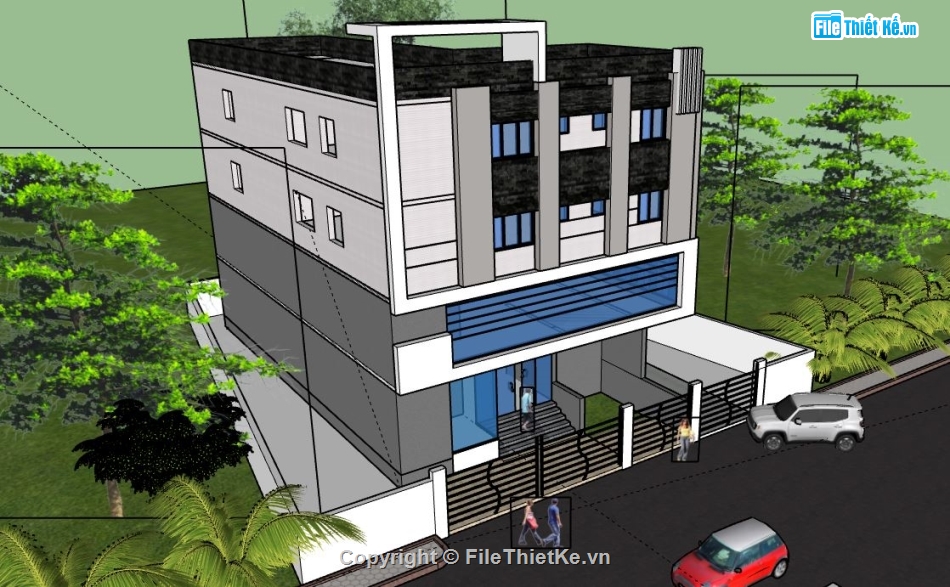 Biệt thự 3 tầng,model su biệt thự 3 tầng,biệt thự 3 tầng sketchup,file sketchup biệt thự 3 tầng