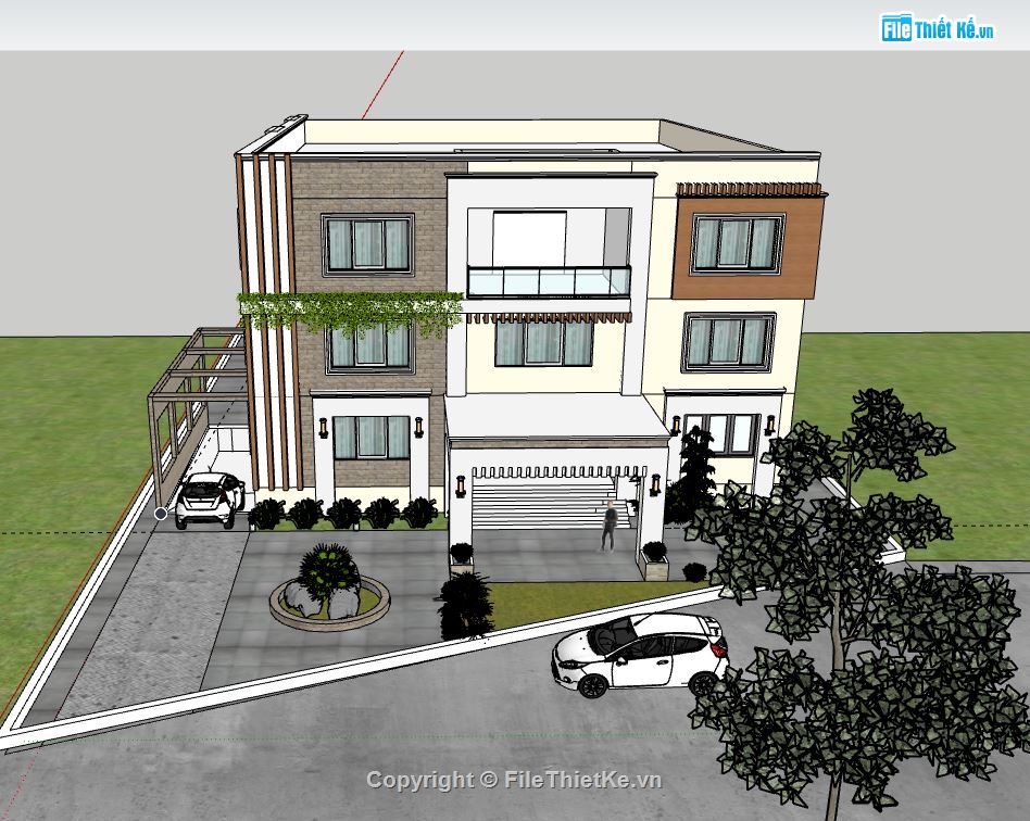 Biệt thự 3 tầng,model su biệt thự 3 tầng,biệt thự 3 tầng file su,file sketchup biệt thự 3 tầng