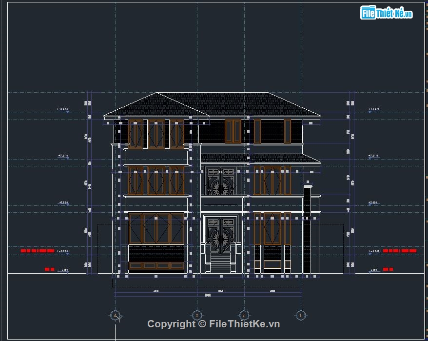 file cad kiến trúc biệt thự 3 tầng,kết cấu kiến trúc,kiến trúc 3 tầng 13.62x13.83m,biệt thự hiện đại 3 tầng,bản vẽ biệt thự 3 tầng