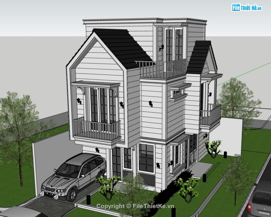 Biệt thự 3 tầng,model su biệt thự 3 tầng,biệt thự 3 tầng file su,file sketchup biệt thự 3 tầng,biệt thự 3 tầng model su