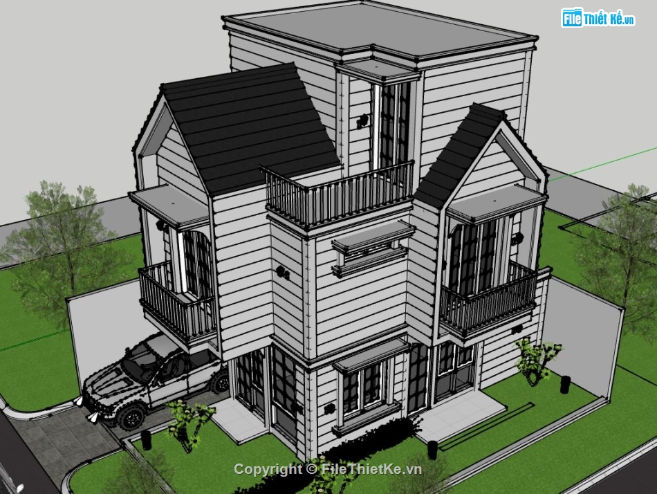 Biệt thự 3 tầng,model su biệt thự 3 tầng,biệt thự 3 tầng file su,file sketchup biệt thự 3 tầng,biệt thự 3 tầng model su