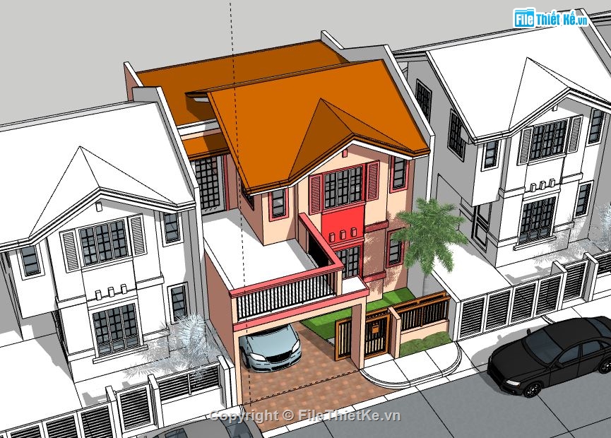 Biệt thự 3 tầng,file su biệt thự 3 tầng,model su biệt thự 3 tầng,biệt thự 3 tầng model su,sketchup biệt thự 3 tầng