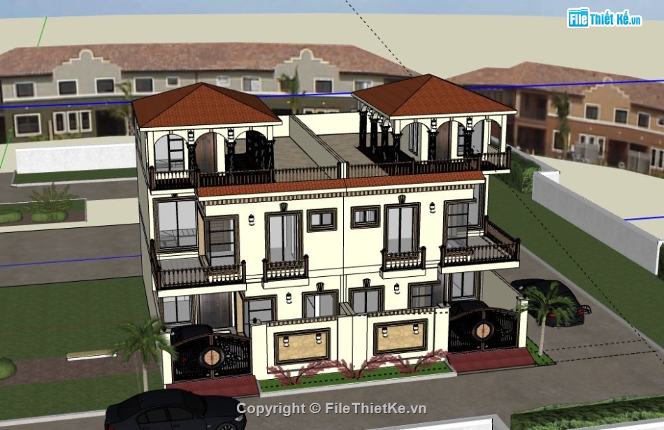 Biệt thự 3 tầng,model su biệt thự 3 tầng,biệt thự 3 tầng sketchup