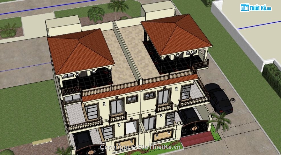 Biệt thự 3 tầng,model su biệt thự 3 tầng,biệt thự 3 tầng sketchup
