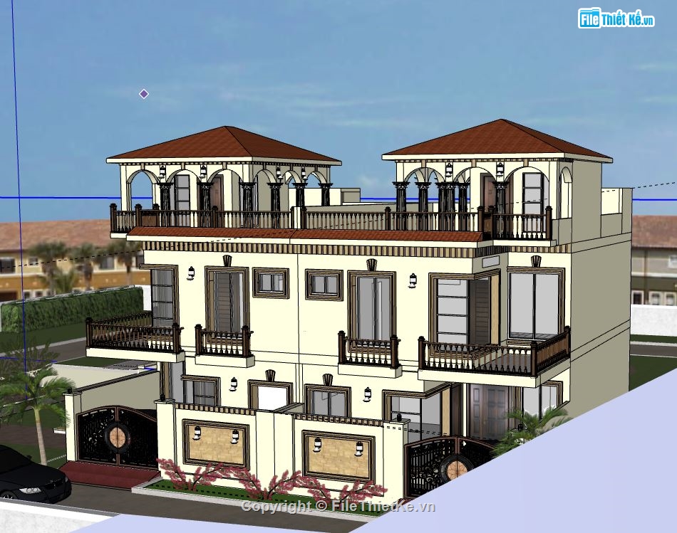 Biệt thự 3 tầng,model su biệt thự 3 tầng,biệt thự 3 tầng sketchup