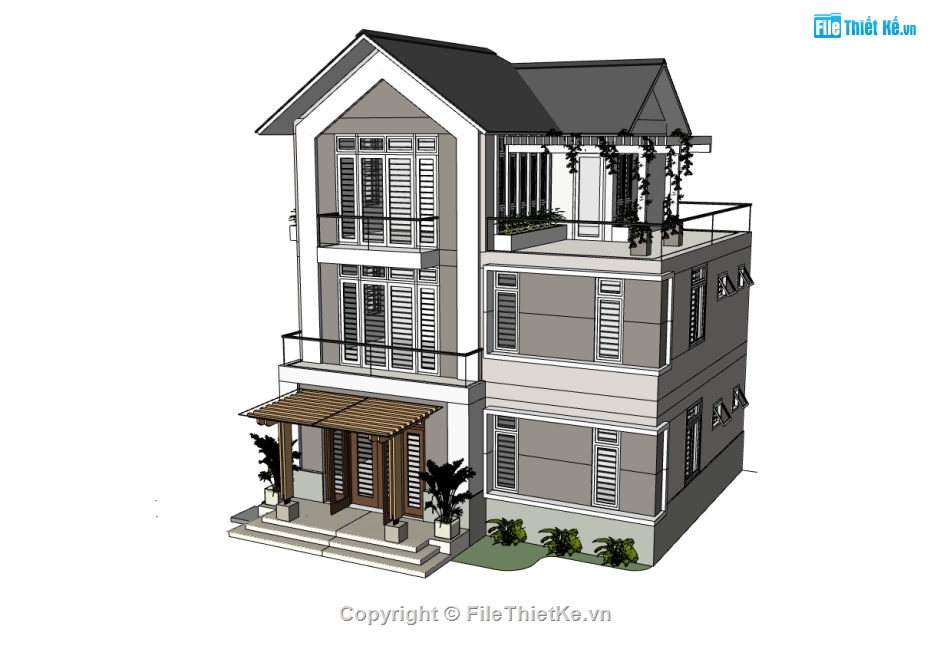 su biệt thự,sketchup biệt thự,su biệt thự 2 tầng,sketchup biệt thự 2 tầng