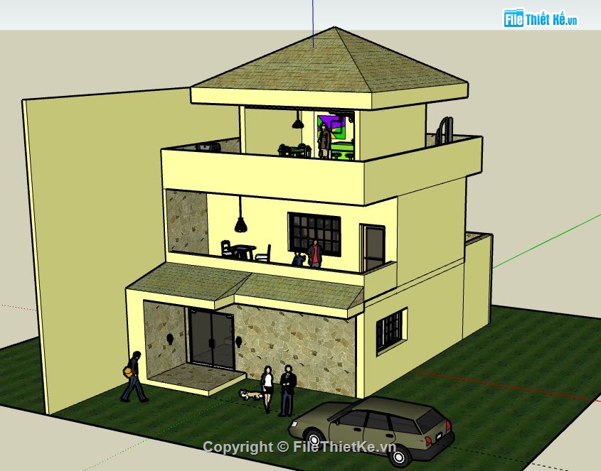 Biệt thự 3 tầng,model su biệt thự 3 tầng,biệt thự 3 tầng sketchup