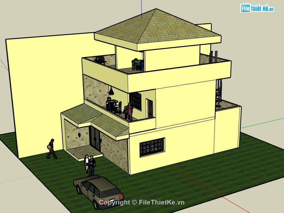 Biệt thự 3 tầng,model su biệt thự 3 tầng,biệt thự 3 tầng sketchup