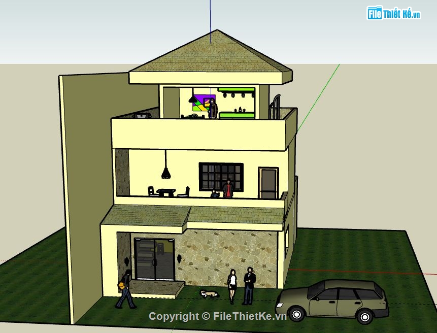 Biệt thự 3 tầng,model su biệt thự 3 tầng,biệt thự 3 tầng sketchup