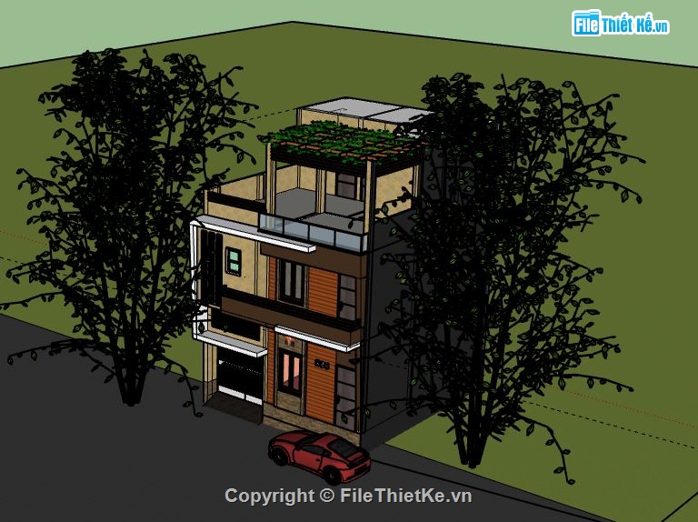 Biệt thự 3 tầng,Model su biệt thự 3 tầng,biệt thự 3 tầng sketchup