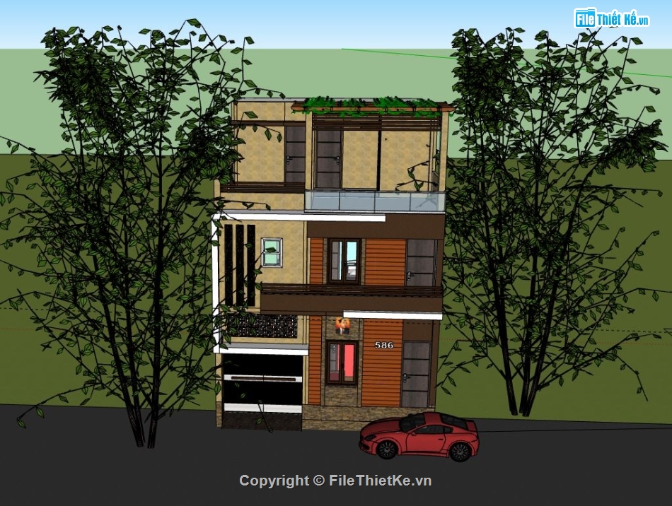 Biệt thự 3 tầng,Model su biệt thự 3 tầng,biệt thự 3 tầng sketchup