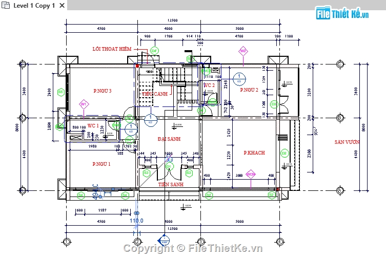 thiết kế biệt thự,biệt thự 3 tầng,revit biệt thự 3 tầng 8x13.5m,kiến trúc nhà phố 3 tầng,kêt cấu biệt thự,revit nhà 3 tầng