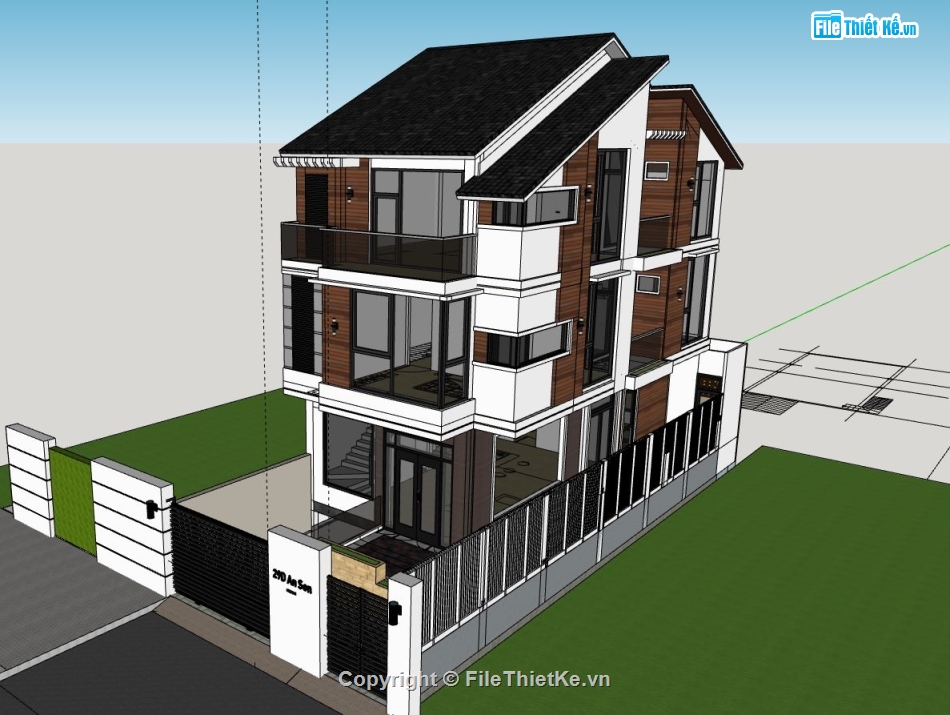 biệt thự 3 tầng,sketchup 3 tầng đẹp,phối cảnh biệt thự