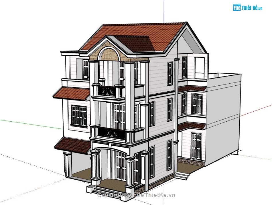 Biệt thự 3 tầng,model su biệt thự 3 tầng,biệt thự 3 tầng file su,sketchup biệt thự 3 tầng