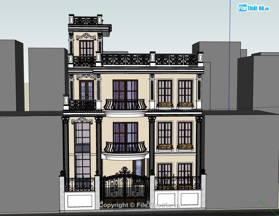 Biệt thự 3 tầng,Biệt thự 3 tầng file sketchup,model su biệt thự 3 tầng