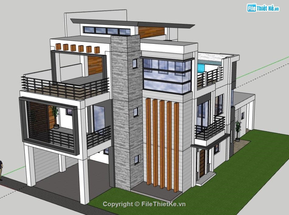 Biệt thự 3 tầng hiện đại,model su biệt thự 3 tầng,file su biệt thự 3 tầng,file sketchup biệt thự 3 tầng,biệt thự 3 tầng file su