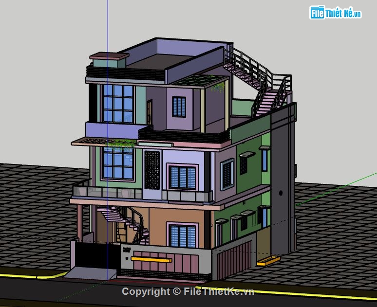 Biệt thự 3 tầng,model su biệt thự 3 tầng,file sketchup biệt thự 3 tầng