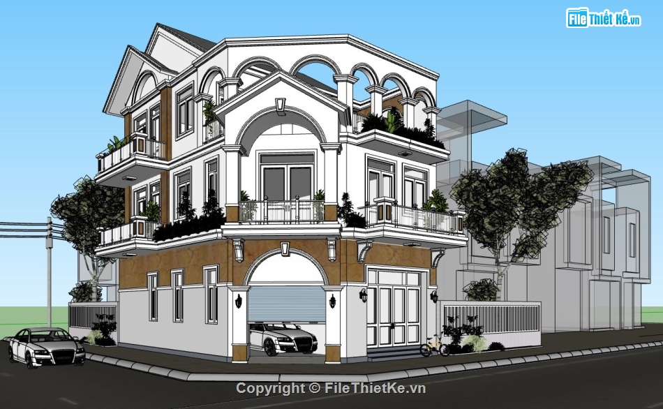 Biệt thự 3 tầng,Biệt thự 3 tầng file sketchup,model su biệt thự 3 tầng,biệt thự 3 tầng file su,biệt thự 3 tầng sketchup