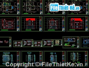 Biệt thự 3 tầng,biệt thự 3 tầng file cad,cad biệt thự 3 tầng