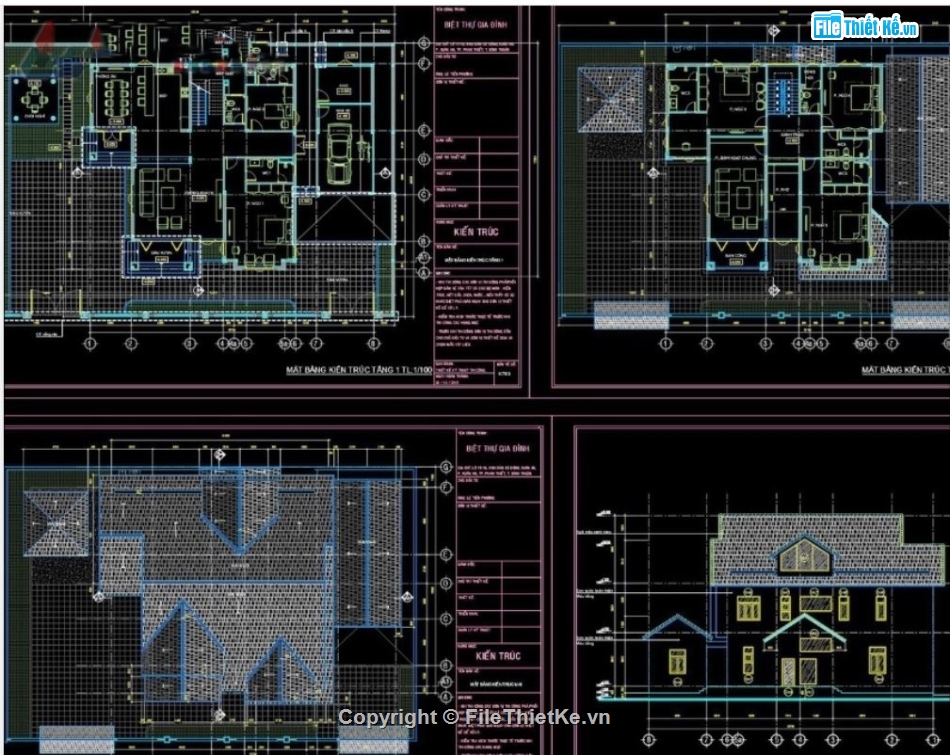 Biệt thự,file cad biệt thự 3 tầng,kiến trúc biệt thự 3 tầng