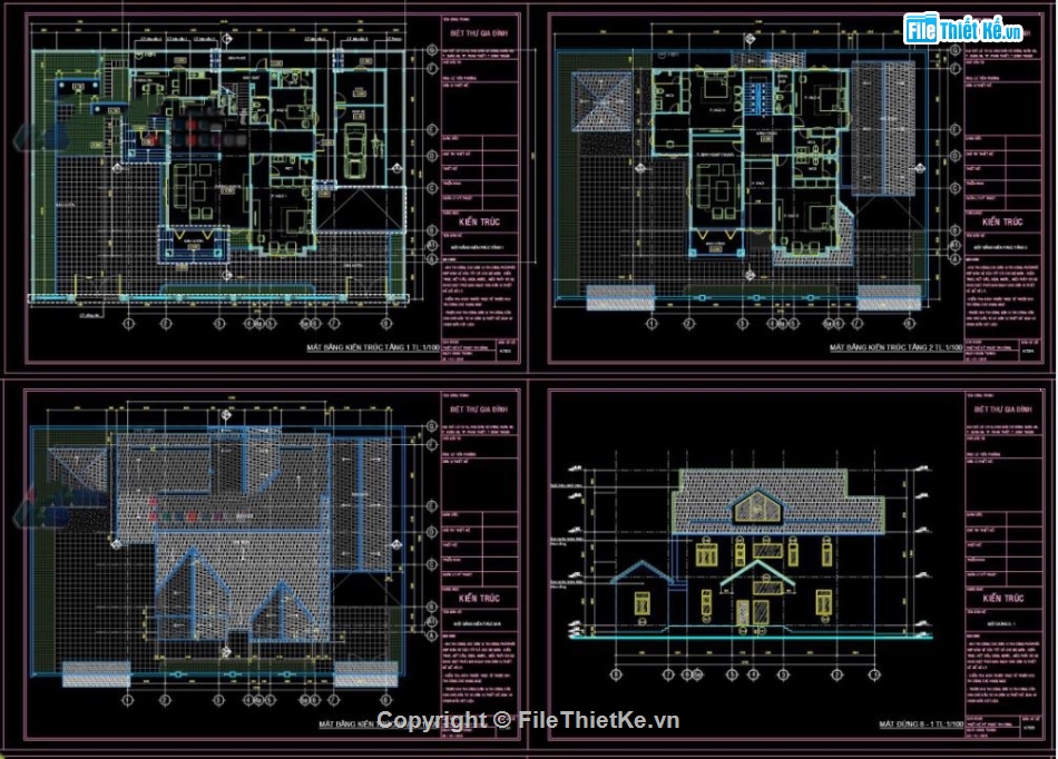 Biệt thự,file cad biệt thự 3 tầng,kiến trúc biệt thự 3 tầng