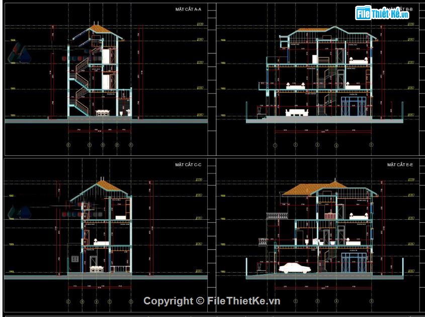 Biệt thự,file cad biệt thự 3 tầng,mẫu biệt thự 3 tầng
