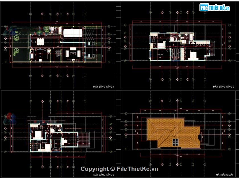 Biệt thự,file cad biệt thự 3 tầng,mẫu biệt thự 3 tầng