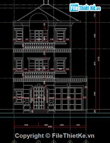 Biệt thự,file cad biệt thự 3 tầng,mẫu biệt thự 3 tầng
