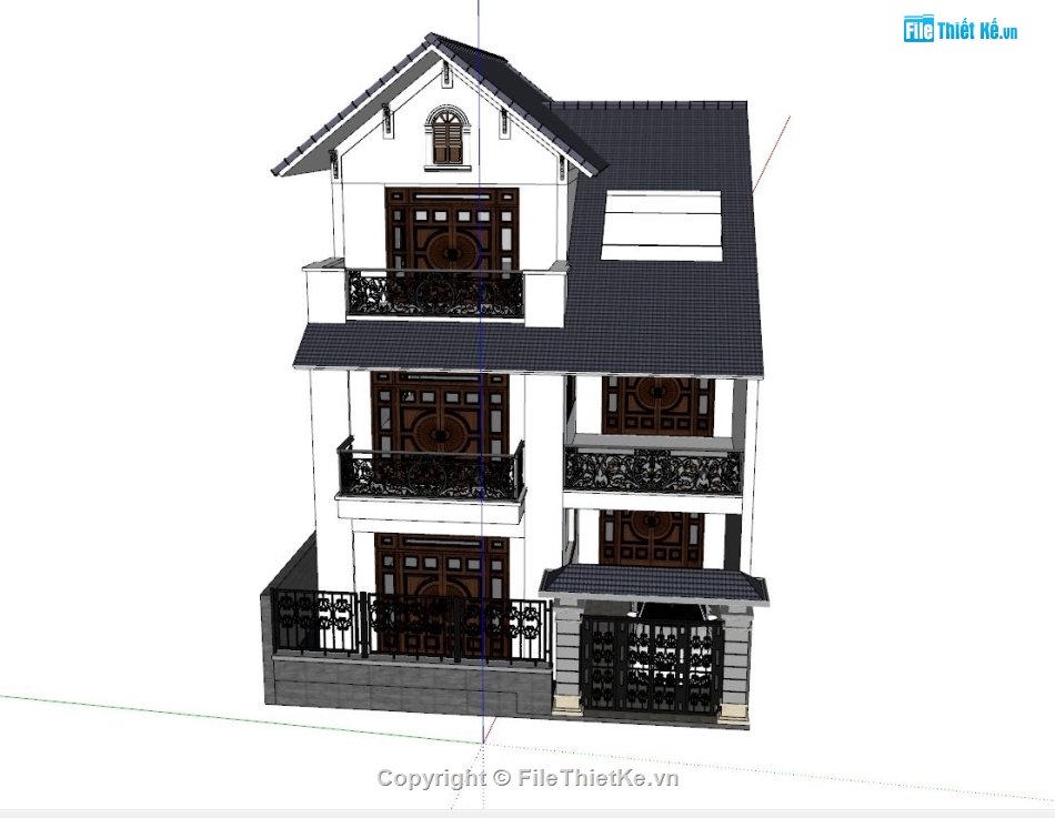 File sketchup Biệt thự 3 tầng,Model sketchup Biệt thự 3 tầng,Bản vẽ sketchup Biệt thự 3 tầng,sketchup Biệt thự 3 tầng 10x15.5m,3d sketchup Biệt thự 3 tầng