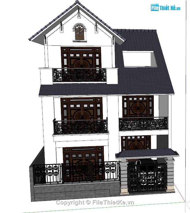 File sketchup Biệt thự 3 tầng,Model sketchup Biệt thự 3 tầng,Bản vẽ sketchup Biệt thự 3 tầng,sketchup Biệt thự 3 tầng 10x15.5m,3d sketchup Biệt thự 3 tầng