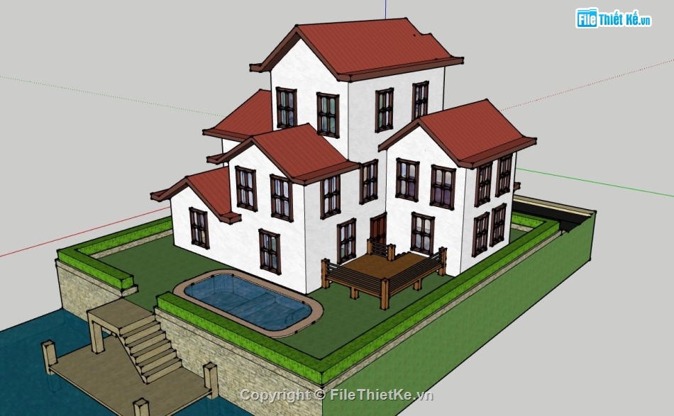 thiết kế biệt thự,model su biệt thự,file sketchup biệt thự