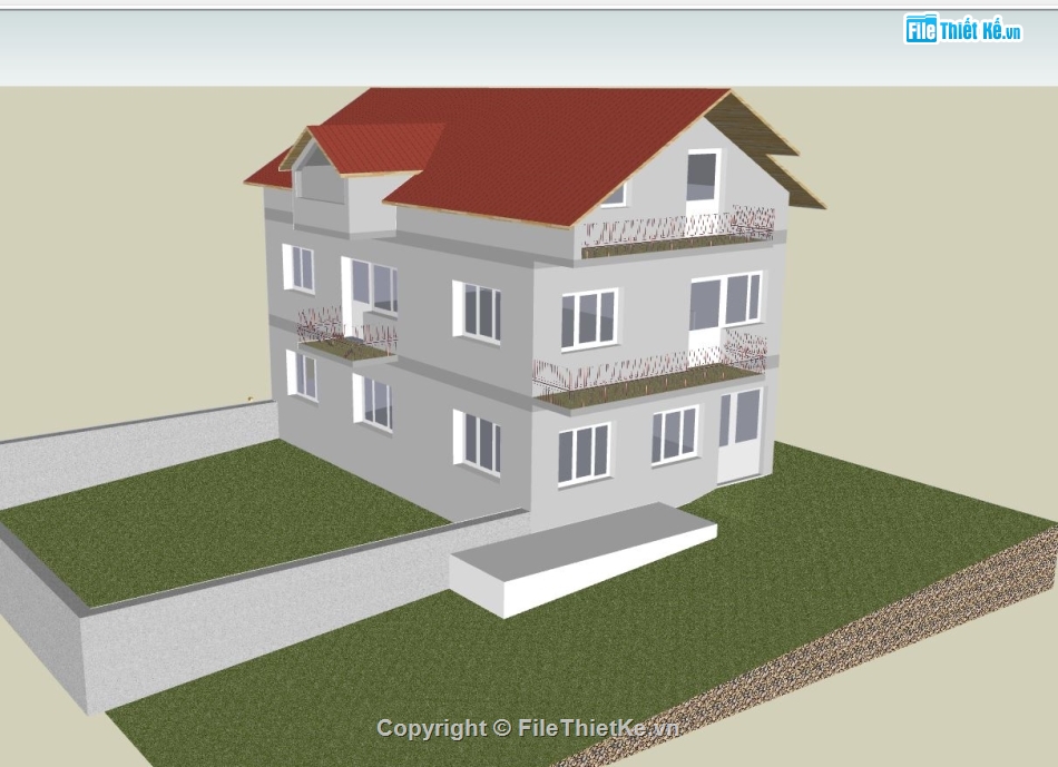 Biệt thự 3 tầng hiện đại,sketchup biệt thự,biệt thự hiện đại
