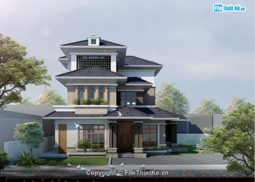 Biệt thự 3 tầng hiện đại,file cad biệt thự 3 tầng,biệt thự 3 tầng