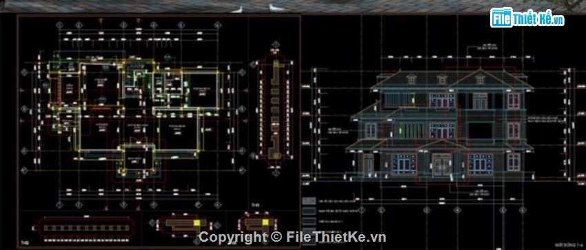Biệt thự 3 tầng hiện đại,file cad biệt thự 3 tầng,biệt thự 3 tầng