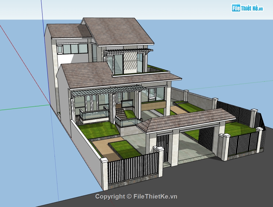 thiết kế 3d su biệt thự,file sketchup biệt thự 3 tầng,dựng 3d su biệt thự hiện đại