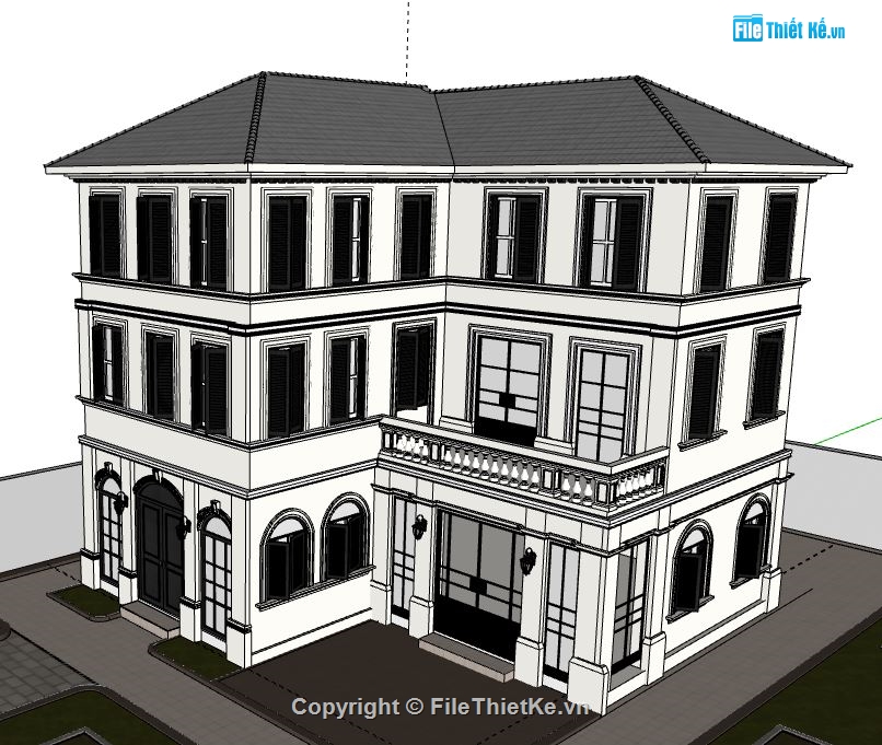 Biệt thự 3 tầng hiện đại,model su biệt thự 3 tầng,sketchup biệt thự 3 tầng