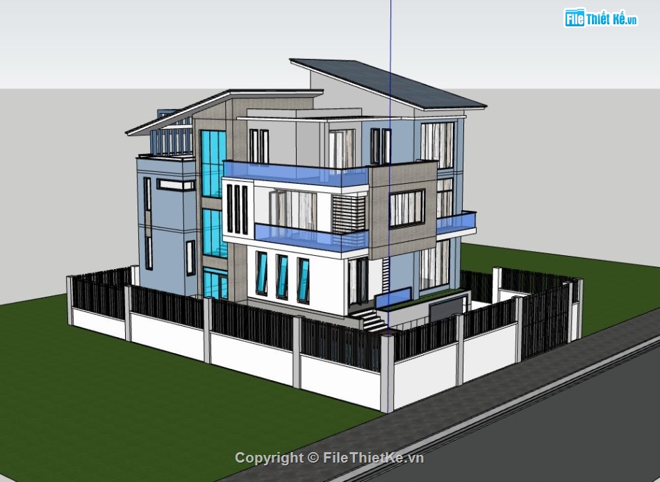 biệt thự 3 tầng sketchup,model sketchup biệt thự 3 tầng,biệt thự 3 tầng