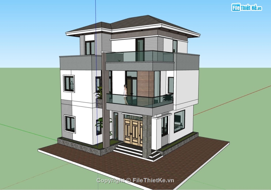 biệt thự 3 tầng,model biệt thự 3 tầng,sketchup biệt thự 3 tầng