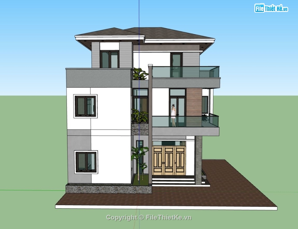 biệt thự 3 tầng,model biệt thự 3 tầng,sketchup biệt thự 3 tầng