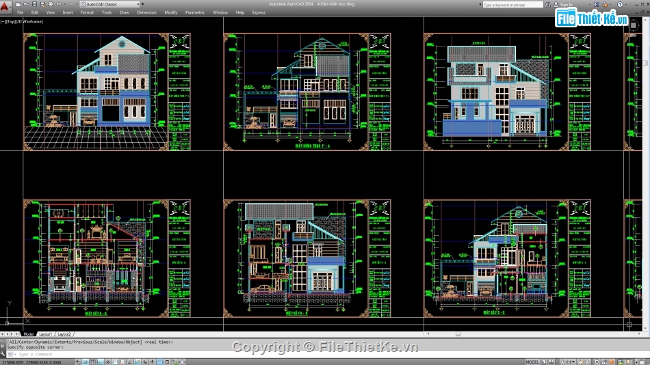 Biệt thự,File cad biệt thự 3 tầng,cad biệt thự 3 tầng
