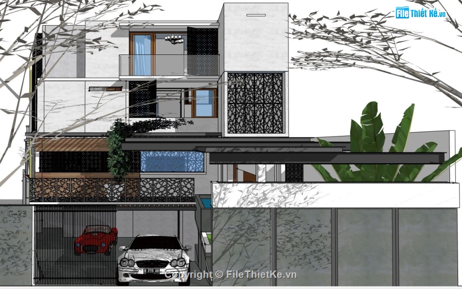 mẫu biệt thự 3 tầng su,file sketchup biệt thự 3 tầng,biệt thự 3 tầng su